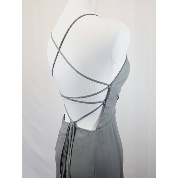 SMYM Godshaw Goddess Gown Large Soft Charcoal Crisp Gray Lace Up Back Bridesmaid - Picture 3 of 11
